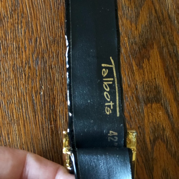 Vintage 80’’s/90’s Talbots Patent Leather Black Shiny Gold Clasp Buckle Belt - Picture 5 of 8